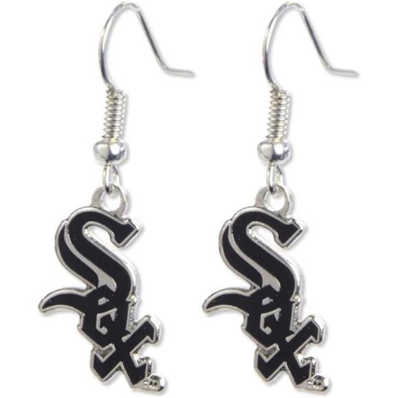 New womens MLB Chicago White Sox Dangler Earrings, Silver, 2-inches - Picture 1 of 2